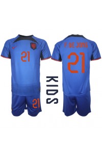 Fotbalové Dres Holandsko Frenkie de Jong #21 Dětské Venkovní Oblečení MS 2022 Krátký Rukáv (+ trenýrky)